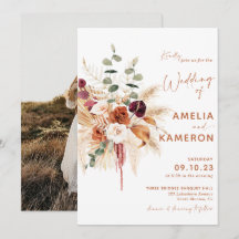 Boho Pampas Terracotta Wedding Invitation MEDINA