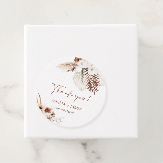 Boho Pampas Terracotta Wedding Label (In situ)