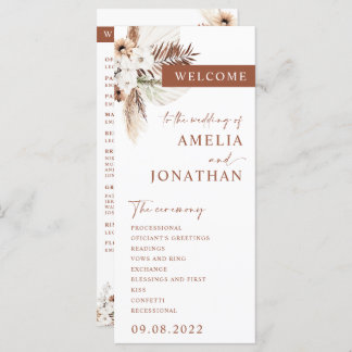 Boho Pampas Terracotta Wedding Program Kaart