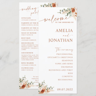 Boho Pampas Terracotta Wedding Program Kaart LEYLA