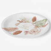 Boho Pampas Tropische Gedroogde Bloemen Trouwpapie Papieren Bordje (Gekanteld)