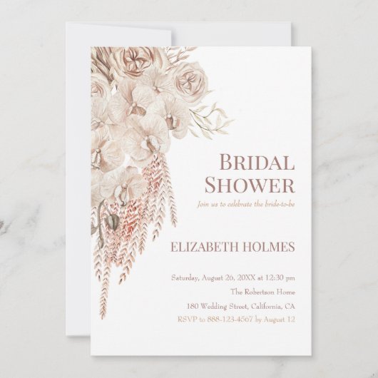 Boho Pampas Tuin Bruidsdouche Uitnodiging (Voorkant)