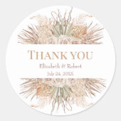 Boho Pampas Tuin Bruiloft Dank u Sticker (Voorkant)