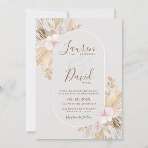 Boho Pampas Wedding Invitation Kaart