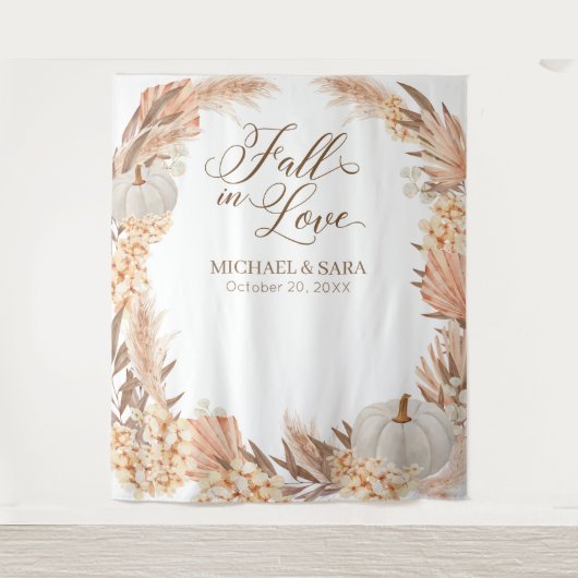 Boho Pampas White Pumpkin backdrop fall banner  Wandkleed (Voorkant)
