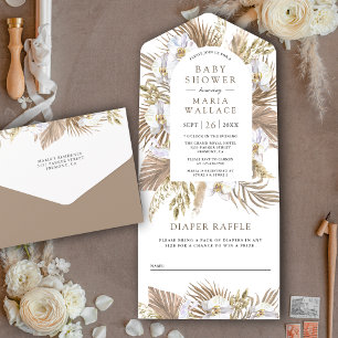 Boho Pampas Witte Orchidee Gedroogde Palm Baby Sho All In One Uitnodiging