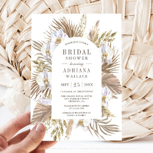 Boho Pampas Witte Orchidee Gedroogde Palm Bruidsdo Kaart