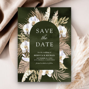 Boho Pampas Witte Orchidee Olijfgroene Trouwfeest Save The Date