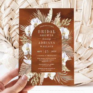 Boho Pampas Witte Orchidee Terracotta Bruidsdouche Kaart