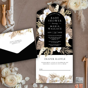 Boho Pampas Witte Orchidee Zwarte Baby Shower All In One Uitnodiging