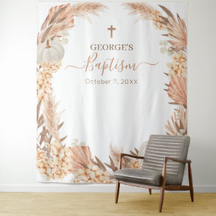 Boho Pampas witte Pompoen Doop banner Tapijt Wandkleed