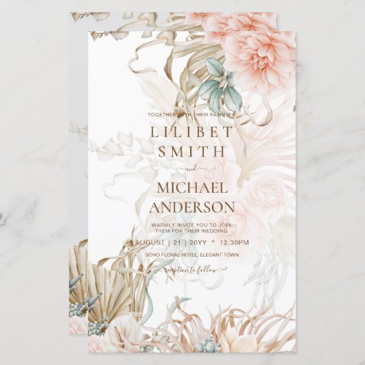 BOHO Pampasgras Bloemkroon Koraal Salie Bruiloft (Voorkant / Achterkant)