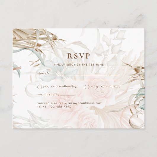 BOHO Pampasgras Bloemkroon Koraal Salie Bruiloft Briefkaart (Voorkant)