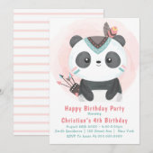 Boho Panda Bear 4e anniversaire Invitations (Devant / Derrière)