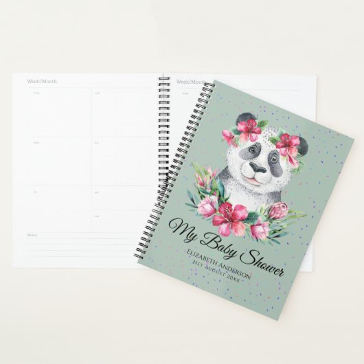 Boho Panda Bear Baby shower Planner Fleurs (Devant avec enveloppe)