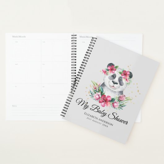 Boho Panda Bear Baby shower Planner Fleurs (Devant avec enveloppe)
