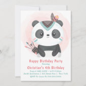 Boho Panda Beer 4e verjaardag Uitnodigingen (Voorkant)