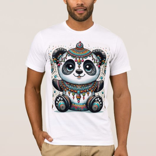 Boho Panda Majesteit - Intrigerende Tribale Kunst T-shirt (Voorkant)