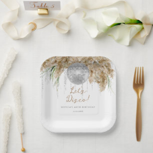 Boho Papmas Grass Disco Ball Verjaardagsfeest Papieren Bordje