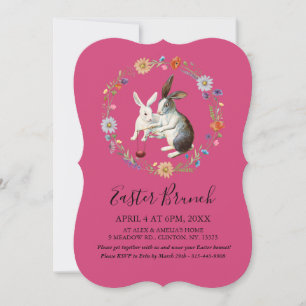 Boho Pasen Brunch Konijnen Waterverf Wilde Bloemen Feestdagenkaart