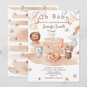 Boho pastel beesten mobiel baby shower Oh Baby Kaart