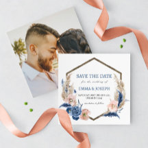 Boho pastel blauw en zwarte rode floral Save the D