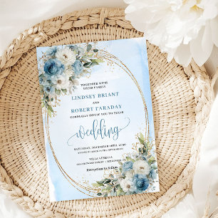 Boho Pastel Blauwe Bloem Glitter bruiloftsinvatie Kaart
