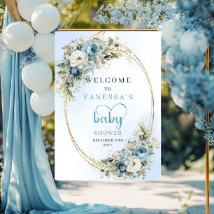 Boho Pastel Blauwe Bloemige Eucalyptus Baby Shower Poster