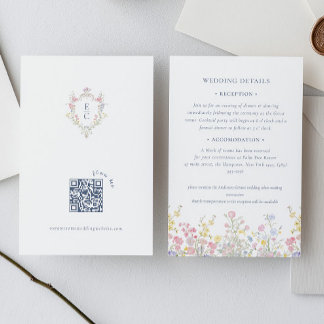 Boho Pastel bloemen Elegante Calligrafie Bruiloft Informatiekaartje