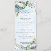 Boho Pastel Blue Peonies Gold Frame Dinner Menu (Devant)