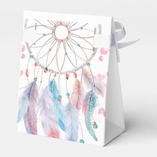 Boho Pastel Feathers Dreamweaver Girl Baby shower Bedankdoosjes (Achterkant)