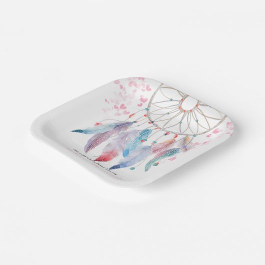 Boho Pastel Feathers Dreamweaver Girl Baby shower Papieren Bordje (Gebogen)