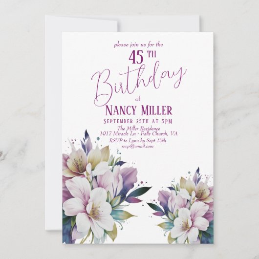 Boho Pastel Flowers 45e anniversaire Invitation (Devant)