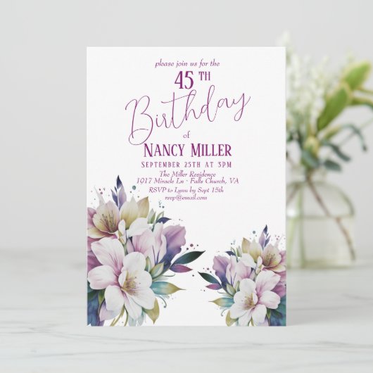 Boho Pastel Flowers 45e anniversaire Invitation (Debout devant)