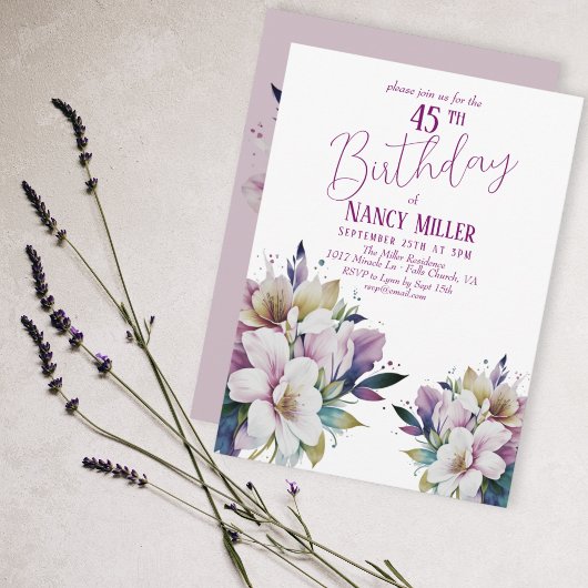 Boho Pastel Flowers 45e anniversaire Invitation