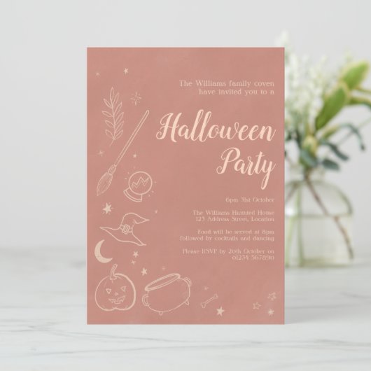 Boho pastel Halloween heksachtige Halloween uitnod Kaart (Staand voorkant)