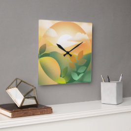 Boho Pastel Natuur Schildering Landschap Klok