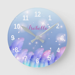 Boho Pastel Paars Pink Feathers Aangepast Ronde Klok