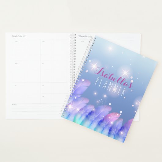 Boho Pastel Paars Pink Feathers Sparkles Planner (Display)