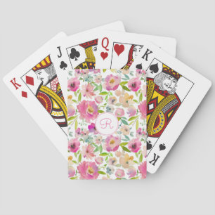 Boho Pastel Pink Floral Waterverf Botanisch Pokerkaarten