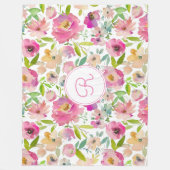 Boho Pastel Pink Green Floral Waterverf Botanisch Fleece Deken (Voorkant)