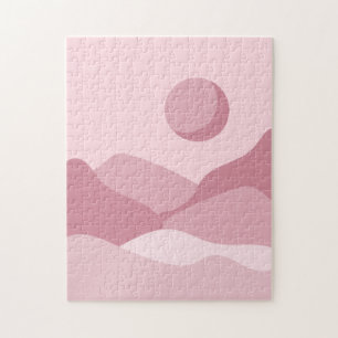 Boho Pastel Pink Landscape Mountains & Moon Sun Legpuzzel