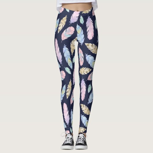 Boho Pastel Plumes Leggings (Devant)