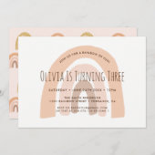 Boho Pastel Rainbow 3rd Verjaardag Uitnodiging (Voorkant / Achterkant)