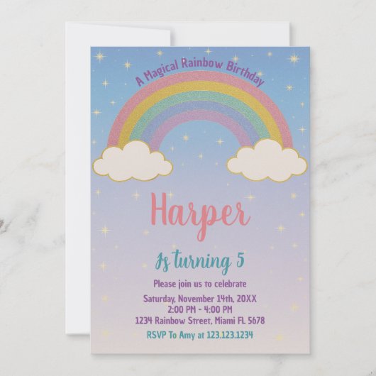 Boho Pastel Rainbow Invitation d'anniversaire (Devant)