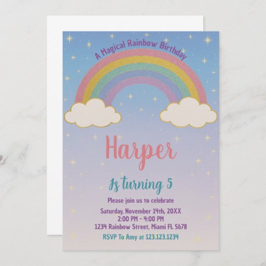 Boho Pastel Rainbow Invitation d'anniversaire (Devant / Derrière)