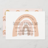 Boho Pastel Rainbow Invitation pour le deuxième an (Devant / Derrière)