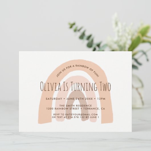 Boho Pastel Rainbow Uitnodiging tweede verjaardag (Staand voorkant)