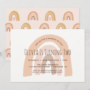 Boho Pastel Rainbow Uitnodiging tweede verjaardag