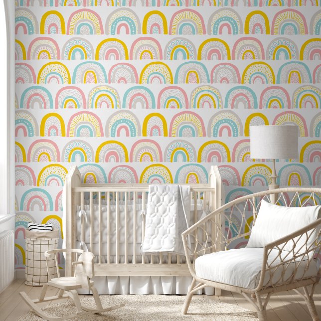 Boho Pastel Regenbogen Patroon Behang (Kinderen)
